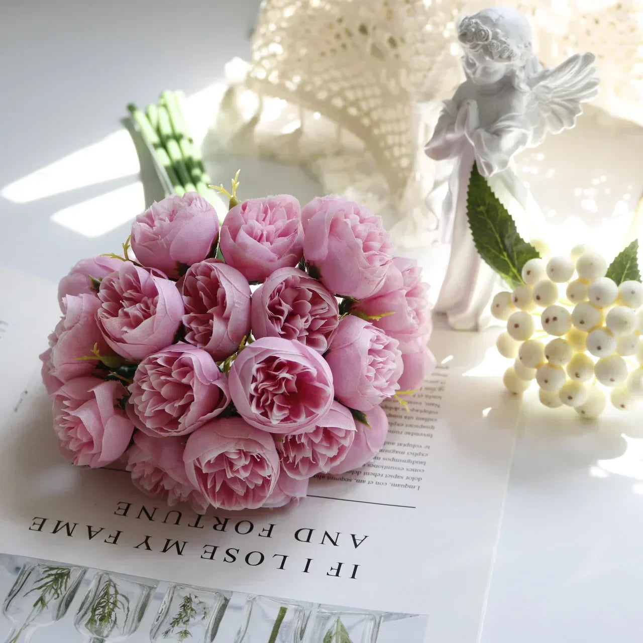 Artificial Peony Bouquet 27 Heads Silk Peony Flowers for Vase Decor