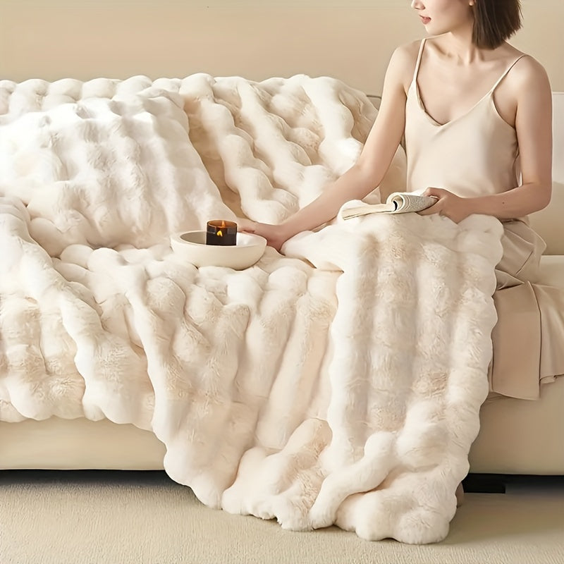 Faux Rabbit Fur Blanket Thick Soft Plush Warm Throw