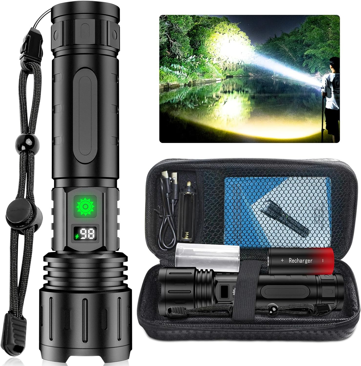 100000 Lumens Tactical LED Flashlight Rechargeable Zoomable Waterproof