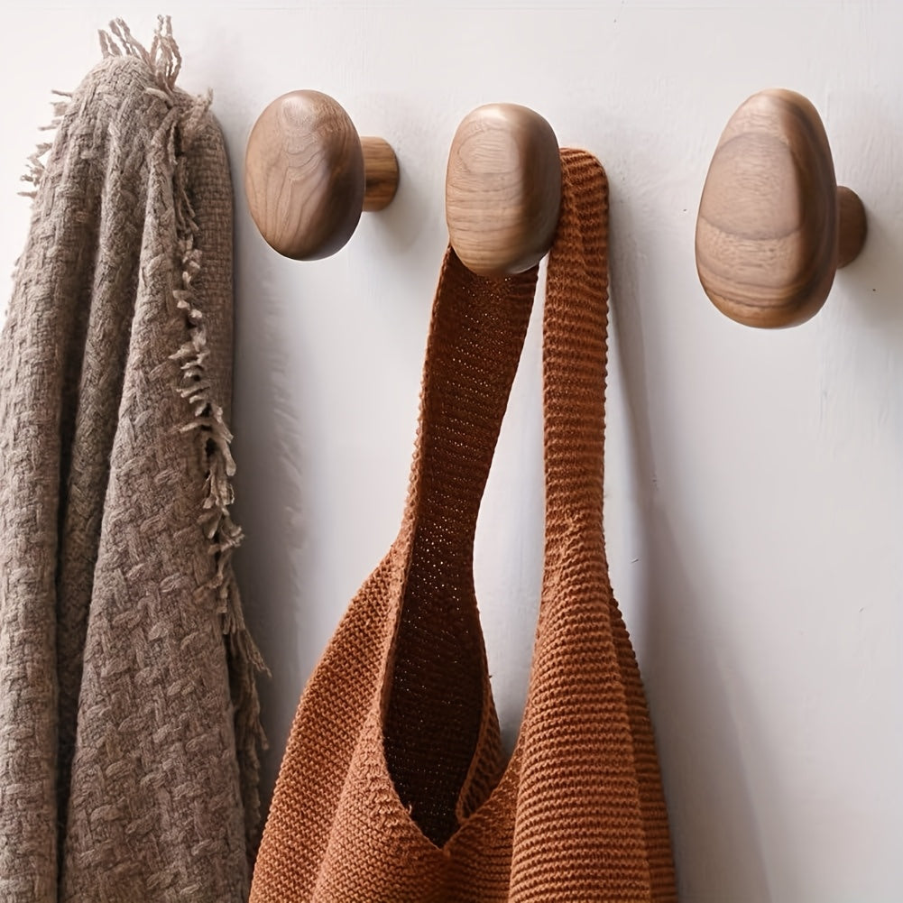 Minimalist Wooden Pebble Wall Hook Set (4pcs)