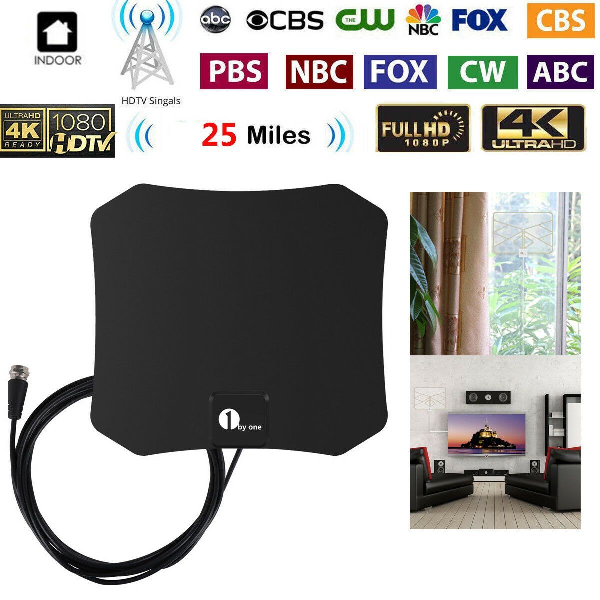 Indoor HDTV Antenna 4K Digital TV Antenna for Local Channels